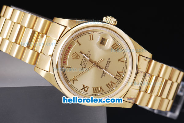 Rolex Day-Date Oyster Perpetual Automatic Full Gold with Rome Number Marking - Click Image to Close